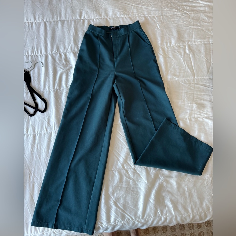 Nasty Gal Women’s Deep Teal Satin Dress Pants